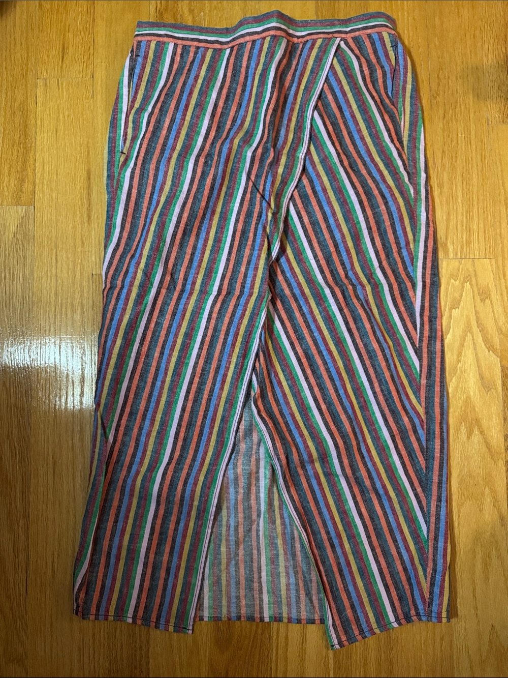 Madewell rainbow striped overlay midi skirt size large summer vacation pride